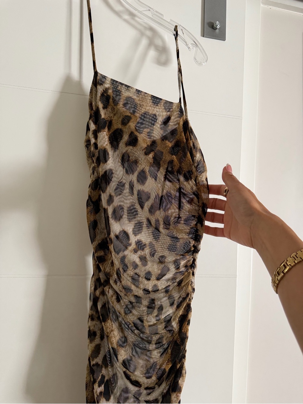 Leopard Sheer Ruched Dress - Picture 7 of 10